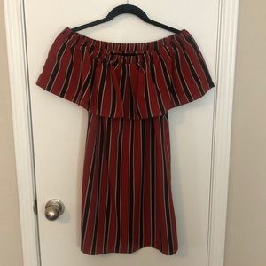 Red + black off the shoulder dress